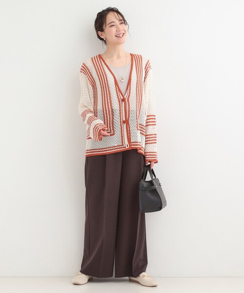 SHOO・LA・RUE（シューラルー）の「大人カジュアルなコーデに 配色クロシェ編み風カーディガン（カーディガン/ボレロ・レディース・オレンジ系その他5/アイボリー系4/ブラック系4・01/03/02/04）」の12枚目の写真