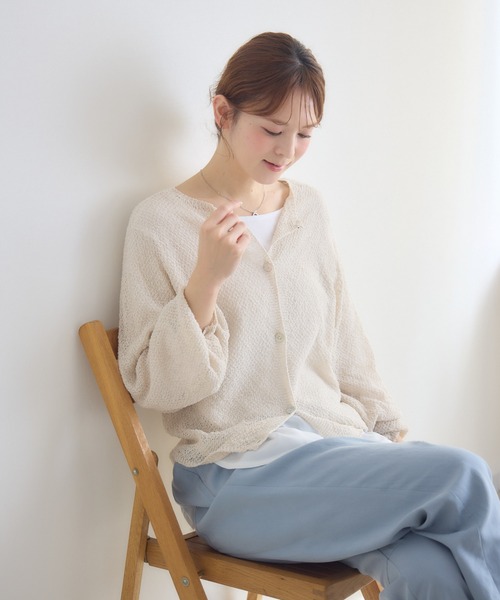 KATHARINE ROSS(キャサリンロス)の「【KATHARINE ROSS】ふわ袖かのこ和紙カーディガン(ニット/セーター・レディース・ミント/ピンク/チャコールグレー/アイボリー・FREE)」の2枚目の写真