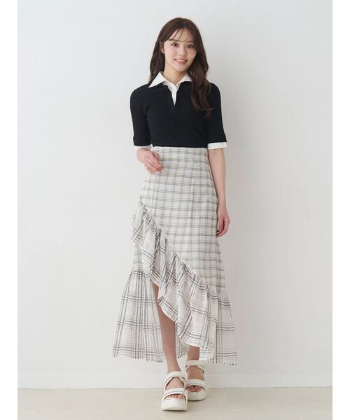 MERCURYDUO(マーキュリーデュオ)の「シアーチェックイレヘムティアードスカート(スカート・レディース・ライトグレー/グレー・MEDIUM/SMALL)」の5枚目の写真