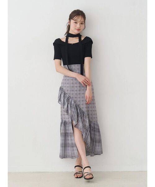 MERCURYDUO(マーキュリーデュオ)の「シアーチェックイレヘムティアードスカート(スカート・レディース・ライトグレー/グレー・MEDIUM/SMALL)」の8枚目の写真