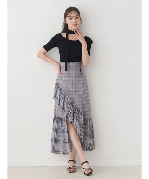 MERCURYDUO(マーキュリーデュオ)の「シアーチェックイレヘムティアードスカート(スカート・レディース・ライトグレー/グレー・MEDIUM/SMALL)」の9枚目の写真