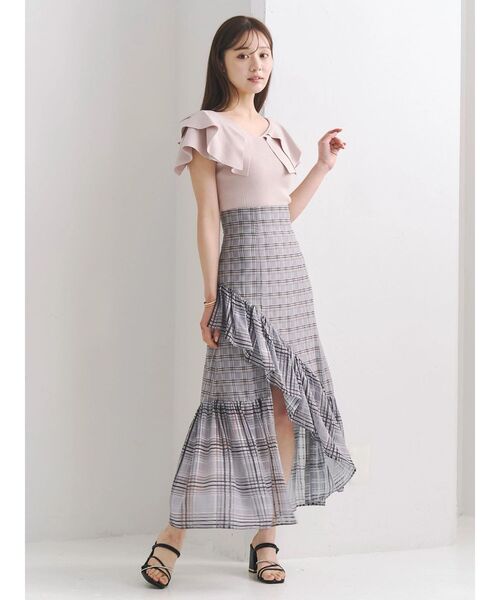 MERCURYDUO(マーキュリーデュオ)の「シアーチェックイレヘムティアードスカート(スカート・レディース・ライトグレー/グレー・MEDIUM/SMALL)」の11枚目の写真