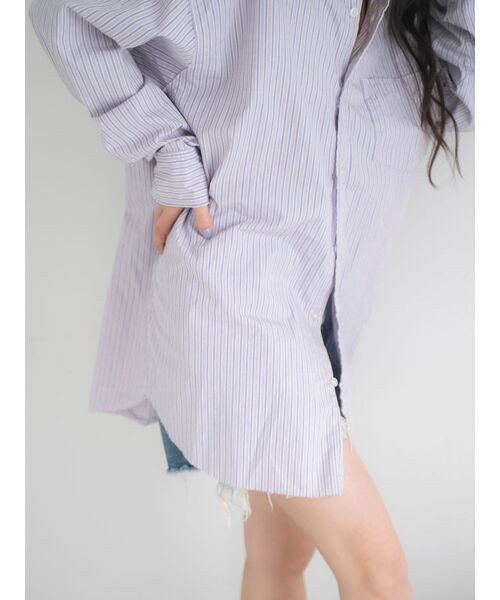 Ungrid（アングリッド）の「カットオフデザインストライプシャツ（シャツ/ブラウス・レディース・パープル/ブルー・FREE）」の3枚目の写真