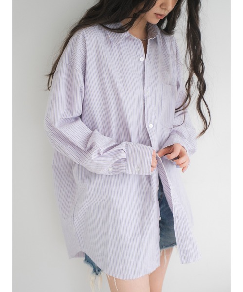 Ungrid（アングリッド）の「カットオフデザインストライプシャツ（シャツ/ブラウス・レディース・パープル/ブルー・FREE）」の2枚目の写真