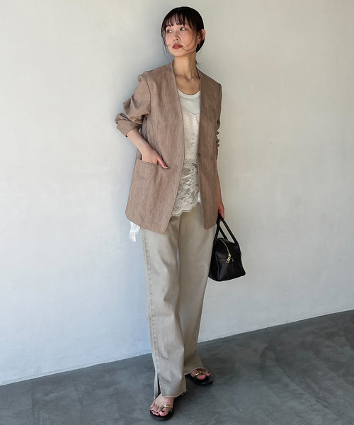 SLOBE IENA(スローブイエナ)の「メランジュヘリンボーンカラーレスジャケット(ノーカラージャケット・レディース・ベージュ・38/36)」の2枚目の写真