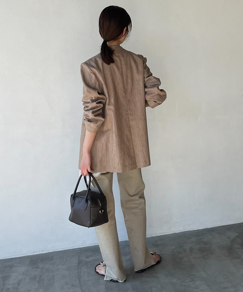 SLOBE IENA(スローブイエナ)の「メランジュヘリンボーンカラーレスジャケット(ノーカラージャケット・レディース・ベージュ・38/36)」の4枚目の写真