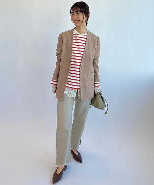 SLOBE IENA(スローブイエナ)の「メランジュヘリンボーンカラーレスジャケット(ノーカラージャケット・レディース・ベージュ・38/36)」の6枚目の写真