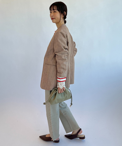 SLOBE IENA(スローブイエナ)の「メランジュヘリンボーンカラーレスジャケット(ノーカラージャケット・レディース・ベージュ・38/36)」の7枚目の写真