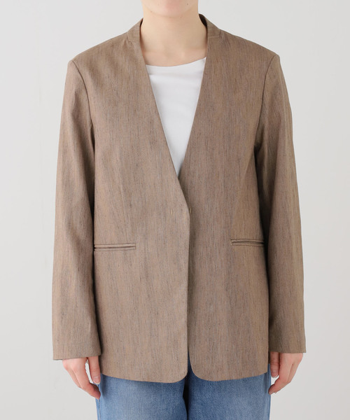 SLOBE IENA(スローブイエナ)の「メランジュヘリンボーンカラーレスジャケット(ノーカラージャケット・レディース・ベージュ・38/36)」の10枚目の写真