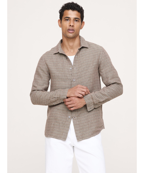Banana Republic(バナナリパブリック)の「スタンダードフィット テクスチャード リネンコットン シャツ(シャツ/ブラウス・メンズ・ネイビー/ブラウン系その他/ブルー・M/S/L/XL)」の2枚目の写真