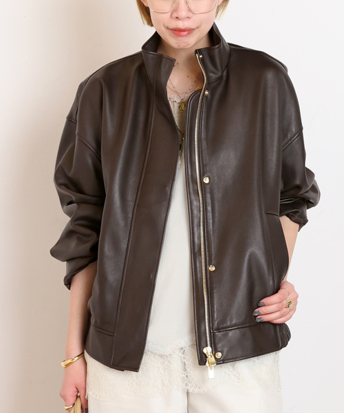 EVERYDAY I LIKE.（エヴリディアイライク）の「*スタンドカラーレザーブルゾン（その他アウター・レディース・ブラウン・FREE）」の5枚目の写真