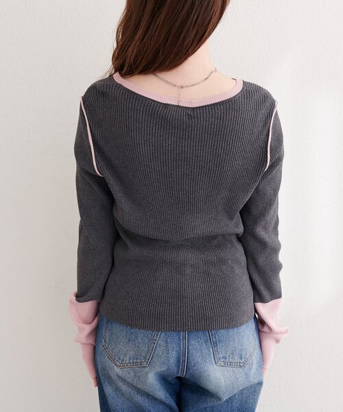 natural couture(ナチュラルクチュール)の「バイカラーリブニットカーデ(カーディガン/ボレロ・レディース・サックスブルー/ライトベージュ/ピンク/チャコールグレー・FREE)」の11枚目の写真