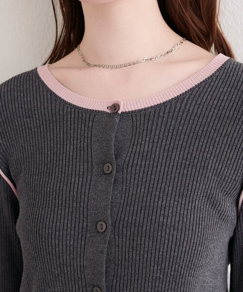 natural couture(ナチュラルクチュール)の「バイカラーリブニットカーデ(カーディガン/ボレロ・レディース・サックスブルー/ライトベージュ/ピンク/チャコールグレー・FREE)」の12枚目の写真