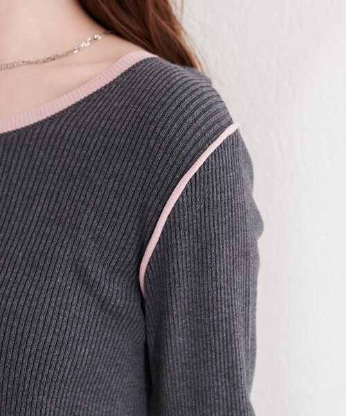 natural couture(ナチュラルクチュール)の「バイカラーリブニットカーデ(カーディガン/ボレロ・レディース・サックスブルー/ライトベージュ/ピンク/チャコールグレー・FREE)」の13枚目の写真