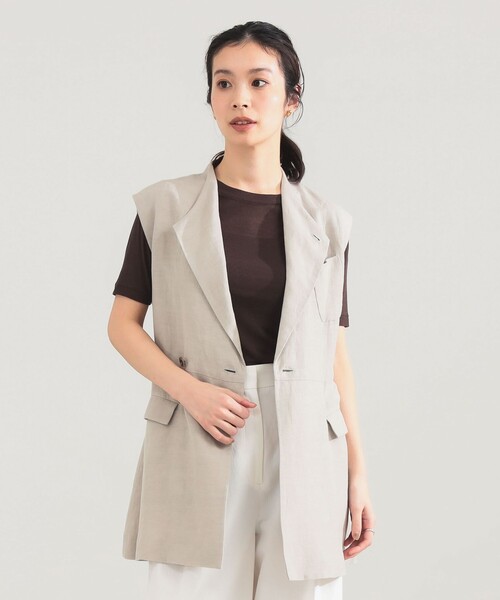 Demi-Luxe BEAMS（デミルクス ビームス）の「AK+1 / リネン ベルテッド ジレ（ベスト・レディース・ブラック/ベージュ・36/38）」の2枚目の写真