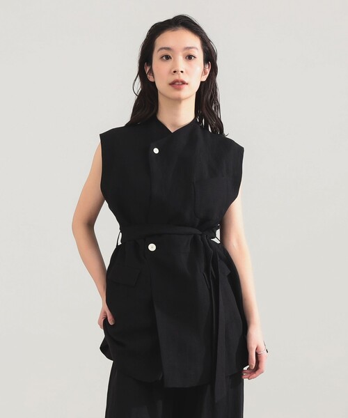 Demi-Luxe BEAMS（デミルクス ビームス）の「AK+1 / リネン ベルテッド ジレ（ベスト・レディース・ブラック/ベージュ・36/38）」の13枚目の写真