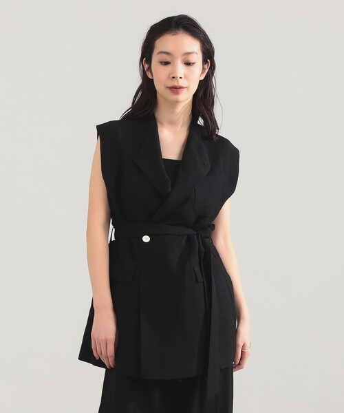 Demi-Luxe BEAMS（デミルクス ビームス）の「AK+1 / リネン ベルテッド ジレ（ベスト・レディース・ブラック/ベージュ・36/38）」の14枚目の写真