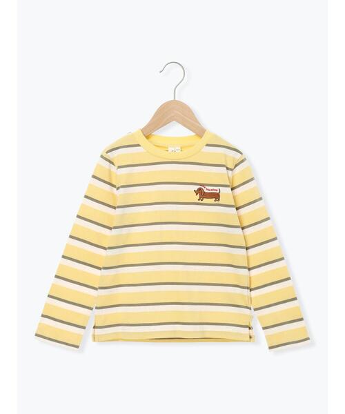 Samansa Mos2 Lagom（サマンサモスモスラーゴム）の「ダックスフント刺繍ボーダーロンT（Tシャツ/カットソー・キッズ・パープル/イエロー・130/95/120/110/100）」の2枚目の写真