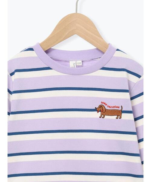 Samansa Mos2 Lagom（サマンサモスモスラーゴム）の「ダックスフント刺繍ボーダーロンT（Tシャツ/カットソー・キッズ・パープル/イエロー・130/95/120/110/100）」の4枚目の写真