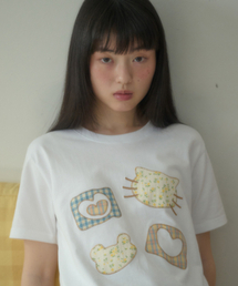 Meow Bear アプリケ刺繍半袖Tシャツ AS1309 (ホワイト)