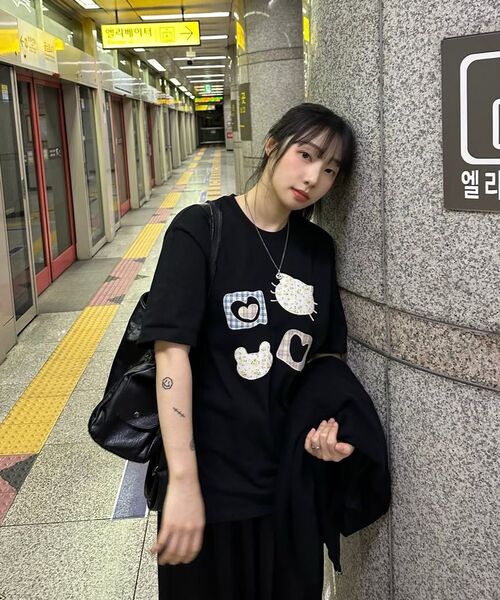 ambler(エムブラー)の「Meow Bear アプリケ刺繍半袖Tシャツ AS1309 (ホワイト)(Tシャツ/カットソー・レディース・その他・SMALL/MEDIUM/FREE)」の2枚目の写真