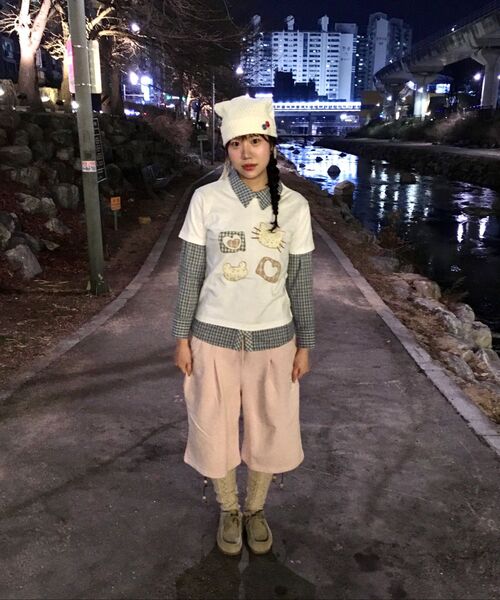 ambler(エムブラー)の「Meow Bear アプリケ刺繍半袖Tシャツ AS1309 (ホワイト)(Tシャツ/カットソー・レディース・その他・SMALL/MEDIUM/FREE)」の3枚目の写真