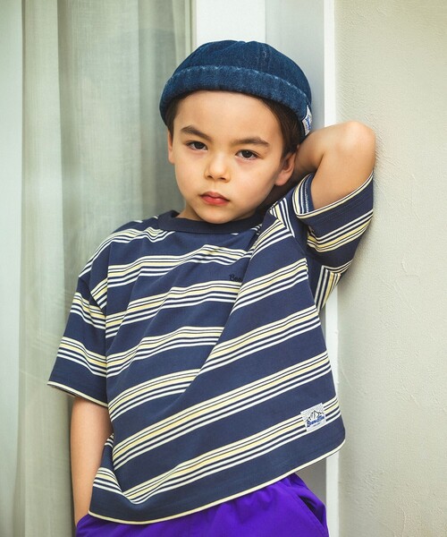 BEAMS mini(ビームスミニ)の「【8/6新規値下げ】ビッグ ボーダー Tシャツ 2026SS (90~150cm) 外遊び プチプラ 通園 通学 公園 定番(Tシャツ/カットソー・キッズ・ベージュ/ブルー系その他4・90/120/130/150/100/110/140)」の1枚目の写真