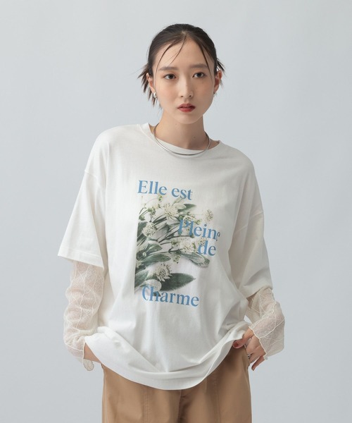 LEPSIM(レプシィム)の「袖レースレイヤード長袖T 645485(Tシャツ/カットソー・レディース・オフホワイト/チャコールグレー/ライトグレー/ベージュ/ホワイト/ブラック/グレー系その他/ブラウン/ピンク・FREE)」の2枚目の写真