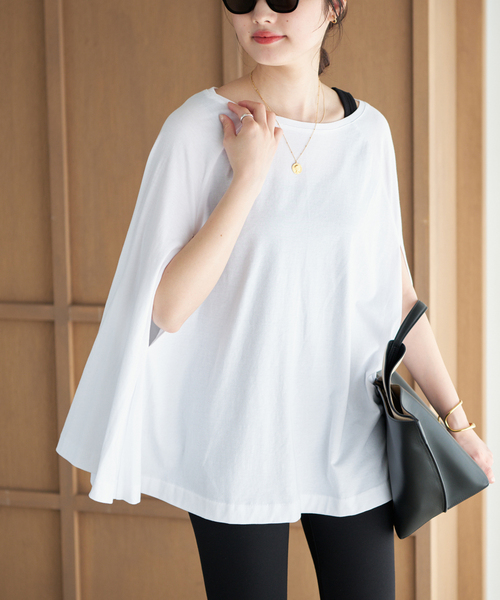 plage（プラージュ）の「Poncho TEEシャツ（Tシャツ/カットソー・レディース・チャコールグレー/ホワイト・FREE）」の2枚目の写真