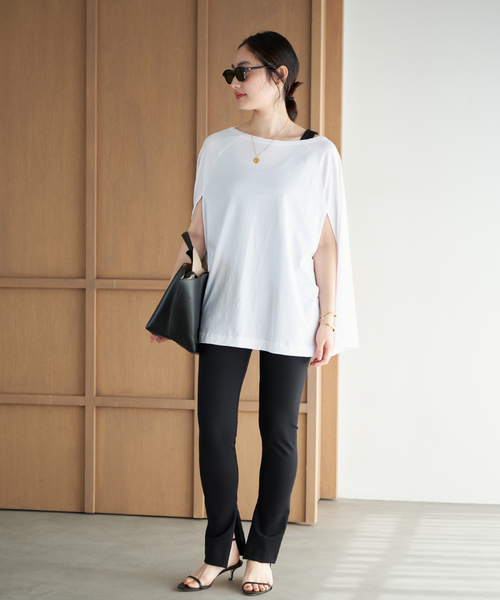 plage（プラージュ）の「Poncho TEEシャツ（Tシャツ/カットソー・レディース・チャコールグレー/ホワイト・FREE）」の7枚目の写真