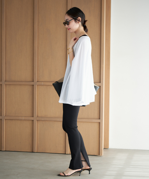 plage（プラージュ）の「Poncho TEEシャツ（Tシャツ/カットソー・レディース・チャコールグレー/ホワイト・FREE）」の6枚目の写真