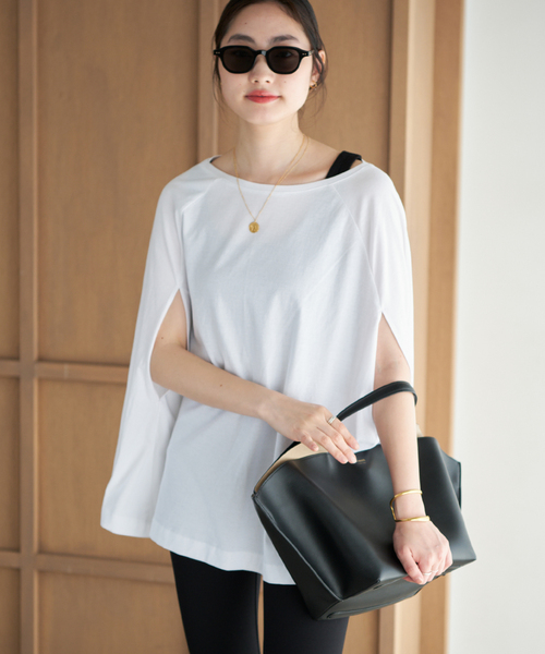 plage（プラージュ）の「Poncho TEEシャツ（Tシャツ/カットソー・レディース・チャコールグレー/ホワイト・FREE）」の4枚目の写真