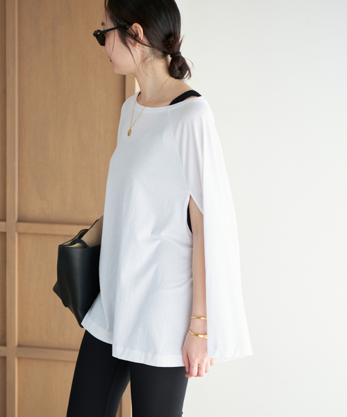 plage（プラージュ）の「Poncho TEEシャツ（Tシャツ/カットソー・レディース・チャコールグレー/ホワイト・FREE）」の3枚目の写真