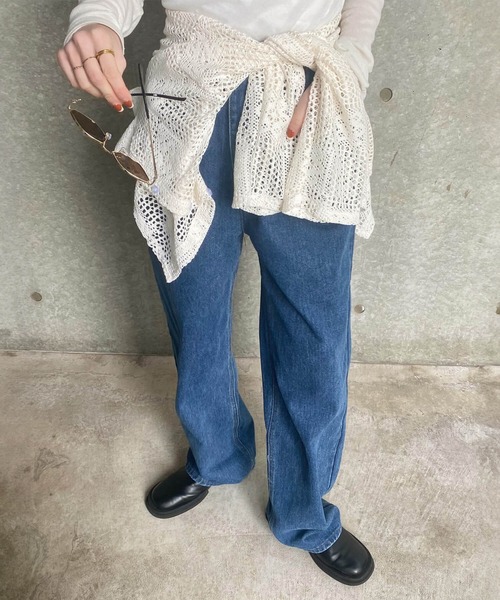 ISOOK(アイスー)の「ウエストリラックスストレートデニム(kiharu select) / イージーデニム ウエストゴム フルレングス ハイウエスト ブルー(デニムパンツ・レディース・ブルー・S/M)」の2枚目の写真