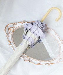 KIZAWA（キザワ）の「KIZAWA ショート丈日傘 50㎝ ラタンハンドル 深張 ダブルフリル（長傘）」