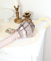 KIZAWA（キザワ）の「KIZAWA ショート丈日傘 50㎝ ラタンハンドル 深張 ダブルフリル（長傘）」