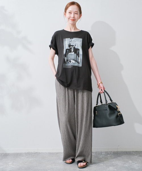 SLOBE IENA（スローブイエナ）の「《ブラックのみWEB限定》楊柳カットソーパンツ（その他パンツ・レディース・ベージュ/ブラック/チャコールグレー・FREE）」の9枚目の写真