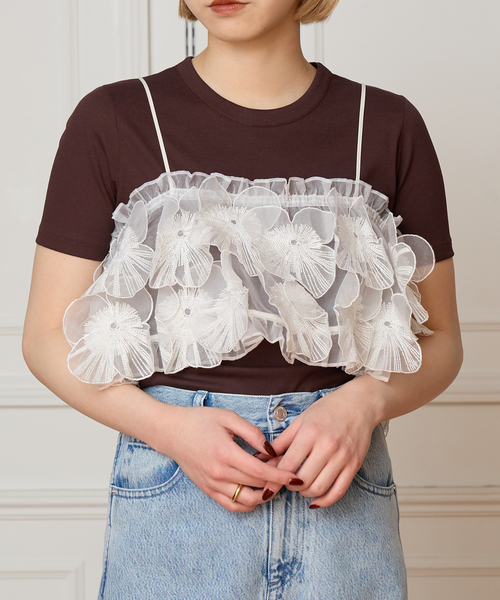 IENA LA BOUCLE（イエナラブークル）の「IENA LA BOUCLE フラワーモチーフオーガンジーキャミ（キャミソール・レディース・ホワイト・FREE）」の18枚目の写真
