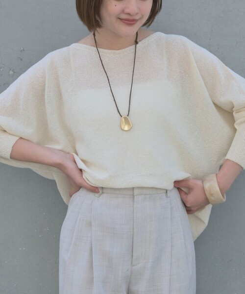 qualite（カリテ）の「【大人気アイテムが進化して新登場！】camifine ニットプルオーバー/春服/夏服/オフィスカジュアル/春ニット/春カラー（ニット/セーター・レディース・ベージュ/チャコールグレー/セージグリーン/オフホワイト・フリー）」の2枚目の写真