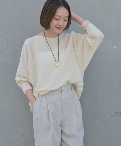 qualite（カリテ）の「【大人気アイテムが進化して新登場！】camifine ニットプルオーバー/春服/夏服/オフィスカジュアル/春ニット/春カラー（ニット/セーター・レディース・ベージュ/チャコールグレー/セージグリーン/オフホワイト・フリー）」の6枚目の写真