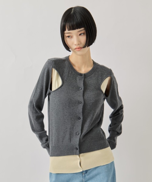 AKANE UTSUNOMIYA（アカネウツノミヤ）の「【AKANE UTSUNOMIYA/アカネウツノミヤ】SAP-FK02-1001/肩開きニットカーディガン（カーディガン/ボレロ・レディース・グレー/ネイビー・FREE）」の3枚目の写真