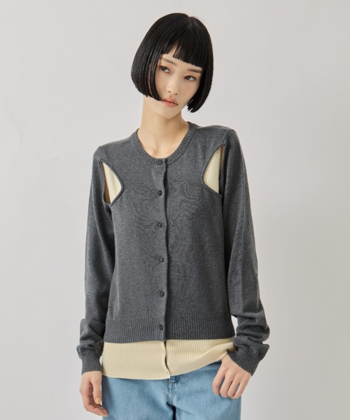 AKANE UTSUNOMIYA（アカネウツノミヤ）の「【AKANE UTSUNOMIYA/アカネウツノミヤ】SAP-FK02-1001/肩開きニットカーディガン（カーディガン/ボレロ・レディース・グレー/ネイビー・FREE）」の6枚目の写真