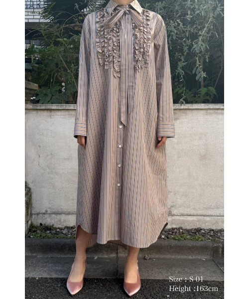 Regimental stripe Frill Shirt OP（シャツワンピース）｜KEITA