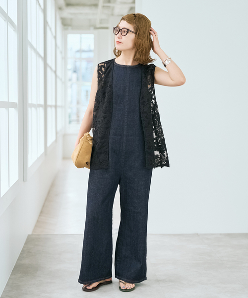 Spick & Span（スピックアンドスパン）の「《新色有り / 追加》コードエンブロイダリーチュールベスト（ベスト・レディース・ブラック/ホワイト・FREE）」の3枚目の写真