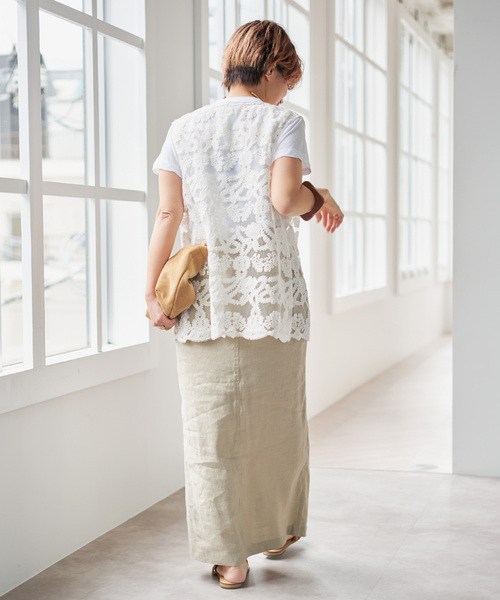 Spick & Span（スピックアンドスパン）の「《新色有り / 追加》コードエンブロイダリーチュールベスト（ベスト・レディース・ブラック/ホワイト・FREE）」の17枚目の写真