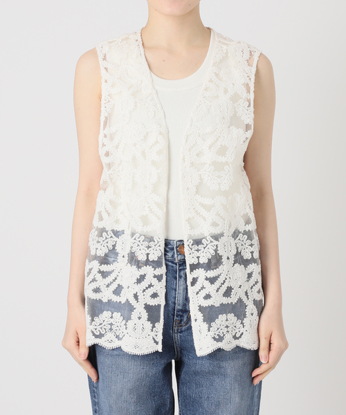 Spick & Span（スピックアンドスパン）の「《新色有り / 追加》コードエンブロイダリーチュールベスト（ベスト・レディース・ブラック/ホワイト・FREE）」の18枚目の写真