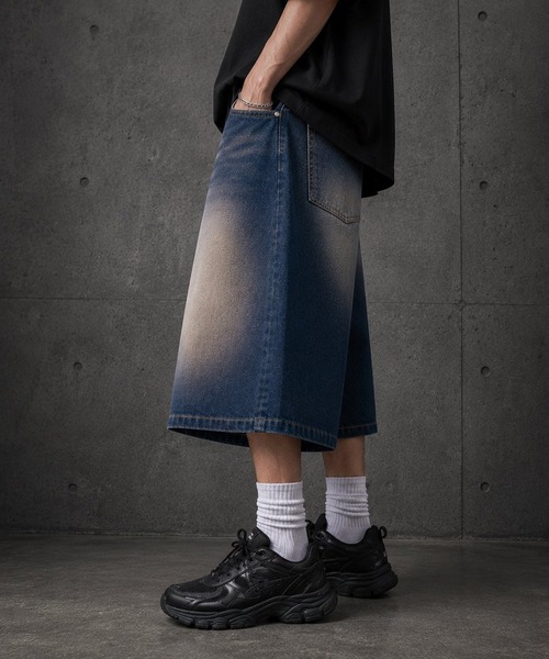 ８(eight)（エイト）の「加工デニムワイドショーツ（デニムパンツ・メンズ・ネイビー/ブルー/グレー・LARGE/MEDIUM/SMALL）」の7枚目の写真