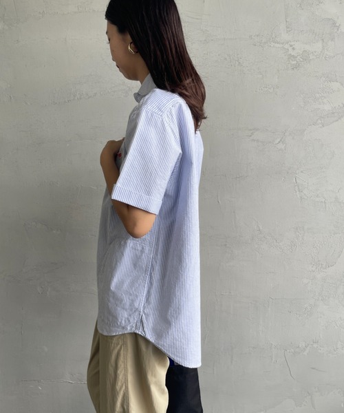 DANTON（ダントン）の「[DANTON/ダントン] ラウンドカラー プルオーバー ショートスリーブシャツ(ギンガム, ストライプ)（シャツ/ブラウス・レディース・ブラック/サックスブルー/ネイビー・38/42/40）」の7枚目の写真