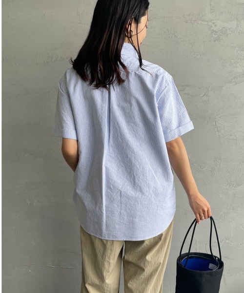 DANTON（ダントン）の「[DANTON/ダントン] ラウンドカラー プルオーバー ショートスリーブシャツ(ギンガム, ストライプ)（シャツ/ブラウス・レディース・ブラック/サックスブルー/ネイビー・38/42/40）」の8枚目の写真