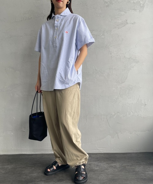 DANTON（ダントン）の「[DANTON/ダントン] ラウンドカラー プルオーバー ショートスリーブシャツ(ギンガム, ストライプ)（シャツ/ブラウス・レディース・ブラック/サックスブルー/ネイビー・38/42/40）」の9枚目の写真